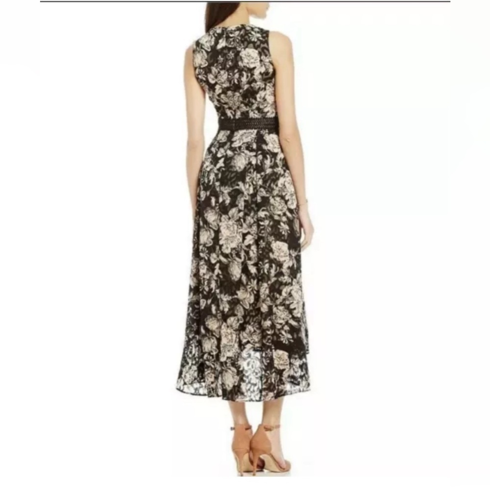 Antonio Melani Jacquard Floral Dress Size 8 Sheer Chiffon High Low Black & Pink - Picture 2 of 16